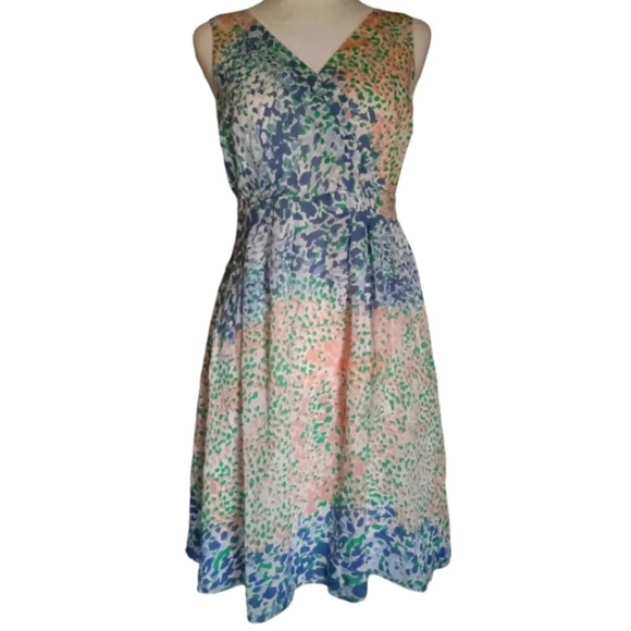 Boden Abstract Animal Print Floral Fit & Flare Silk Dress Midi Length Size 4P - Picture 1 of 8